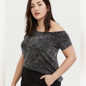 Torrid Off-Shoulder Heritage Slub Short Sleeve Tee